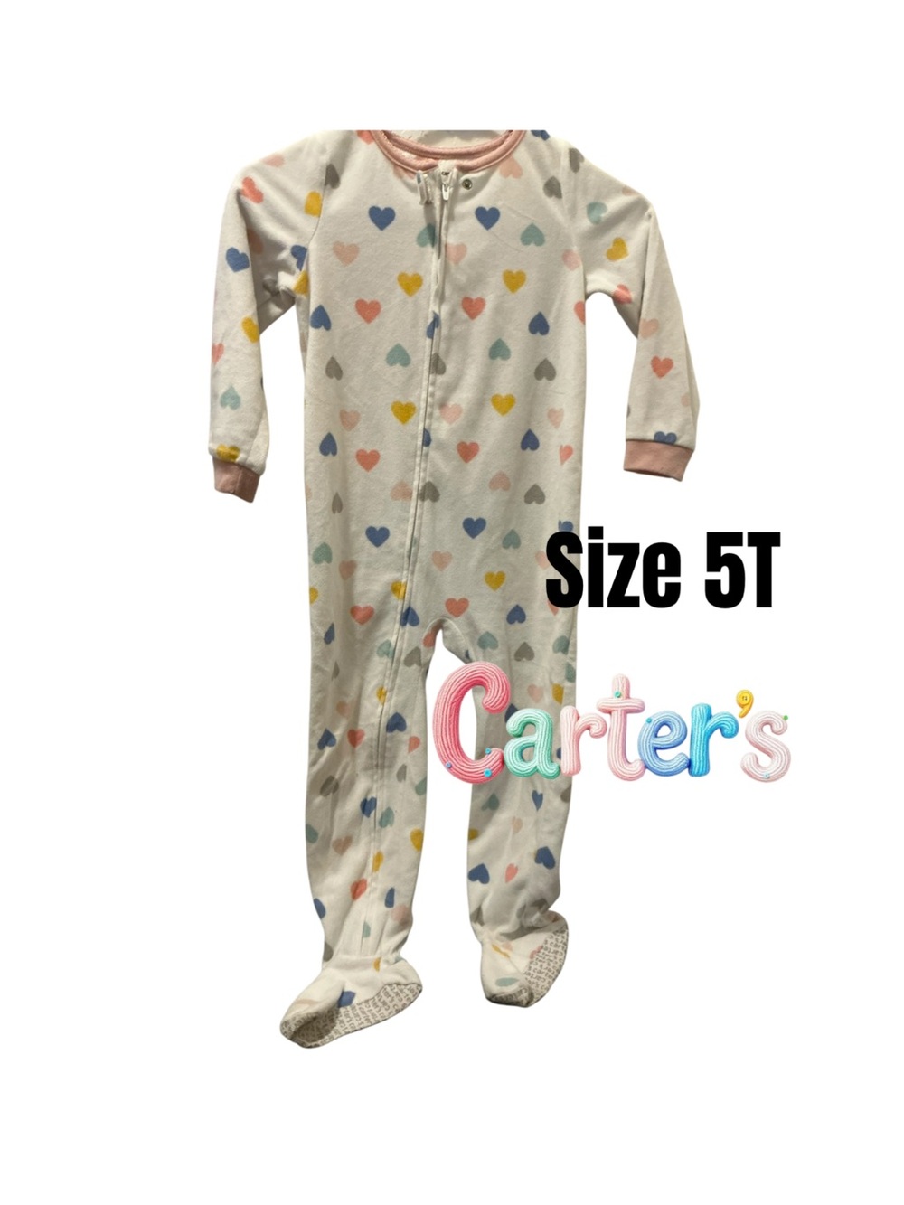 Carter's Cream Footed One-Piece Pajamas with Multicolor Hearts
